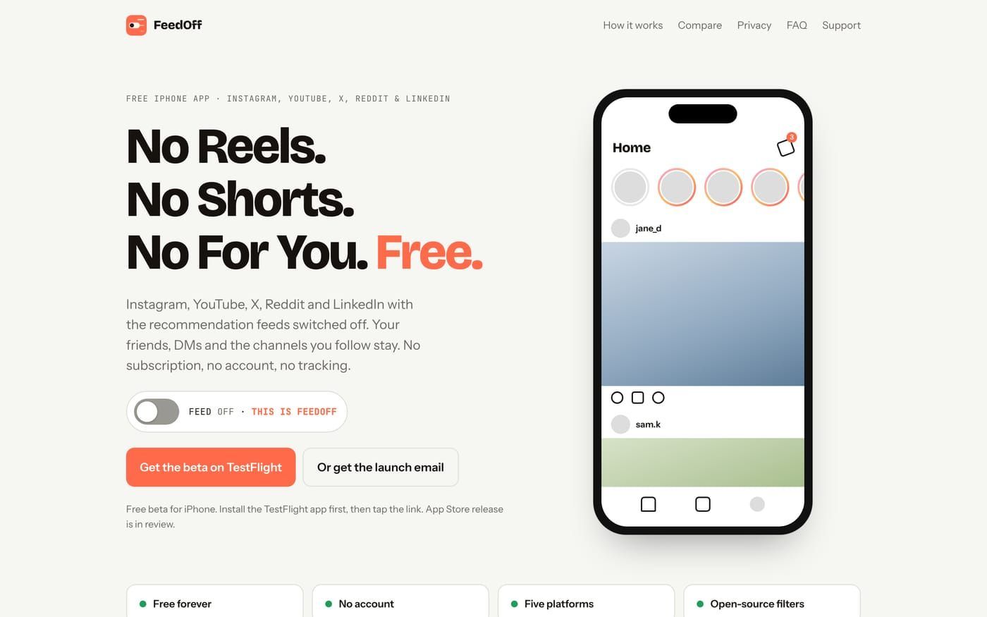 The FeedOff landing page.